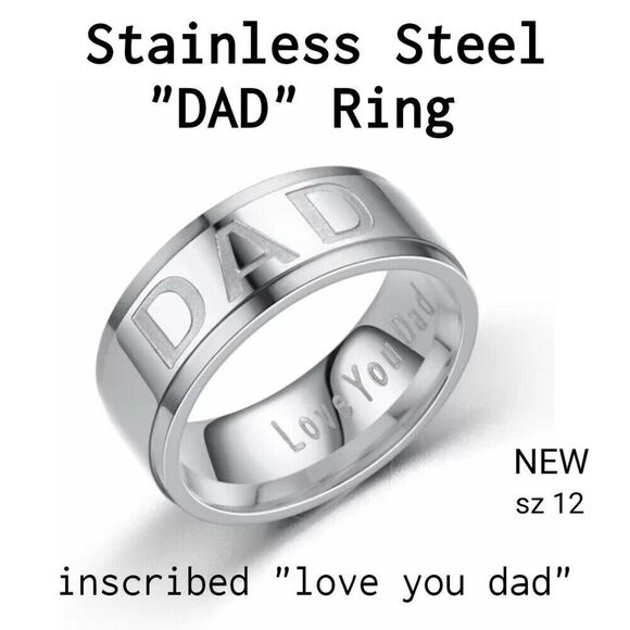 DAD Stainless Steel Ring sz 12 (inscribed "love you dad") NEW! - Picture 1 of 3